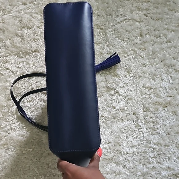 Kate Spade Navy Leather Tote with Tassel - Picture 3 of 11